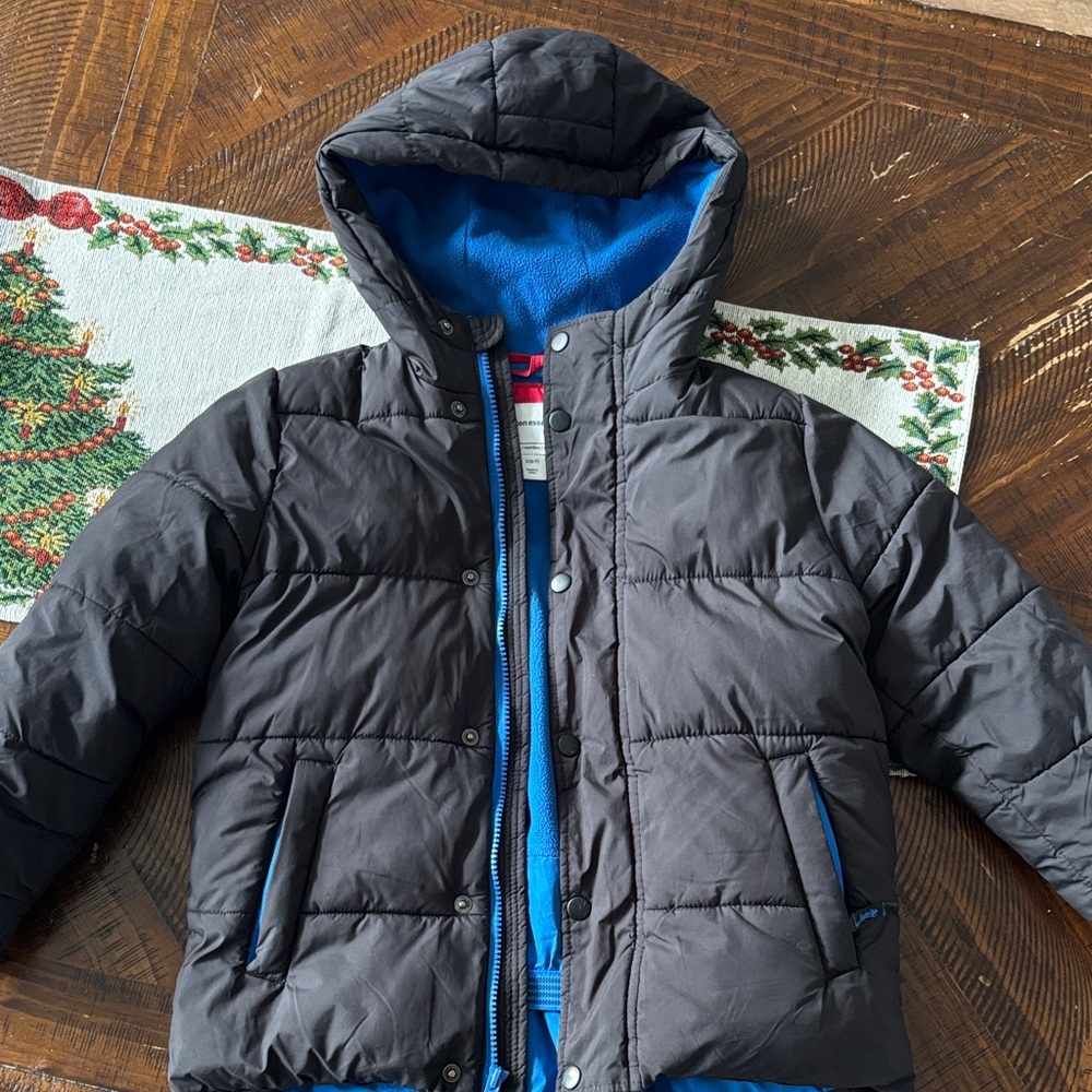 Black Puffer Jacket with Blue Interior